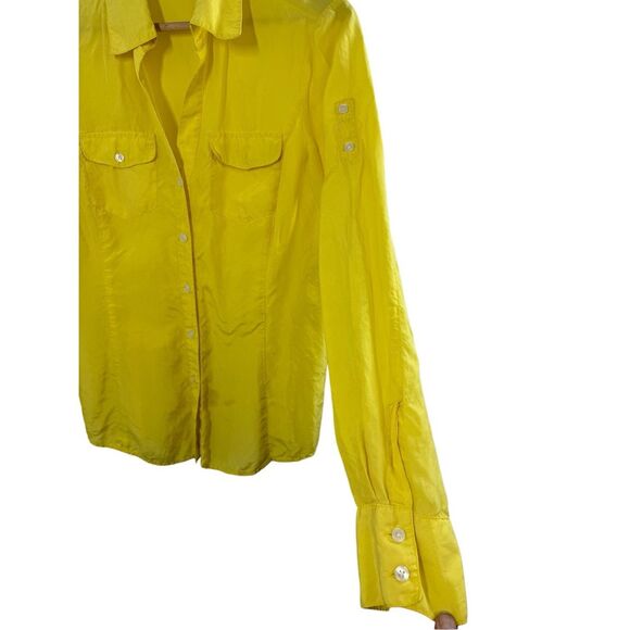 Express Yellow Long Sleeve Button Up Shirt Blouse Size S Collared Pockets - Picture 8 of 9